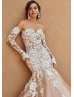 Strapless Lace Tulle Wedding Dress With Removable Sleeves